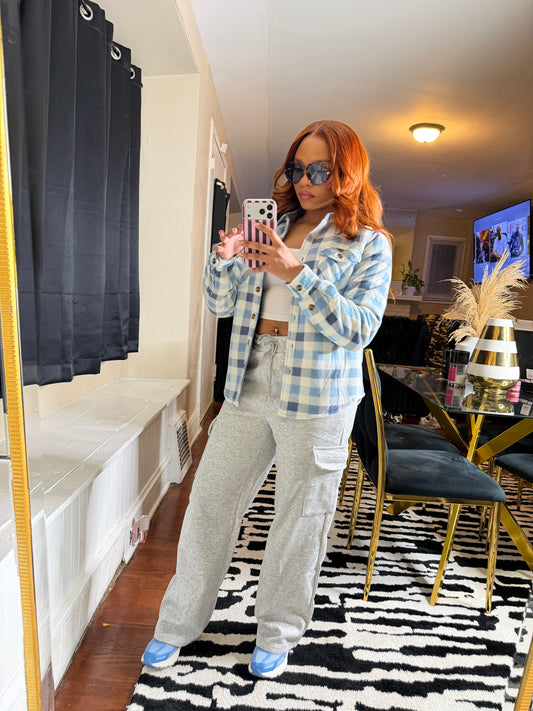 Cozy Plaid Shacket - Blue