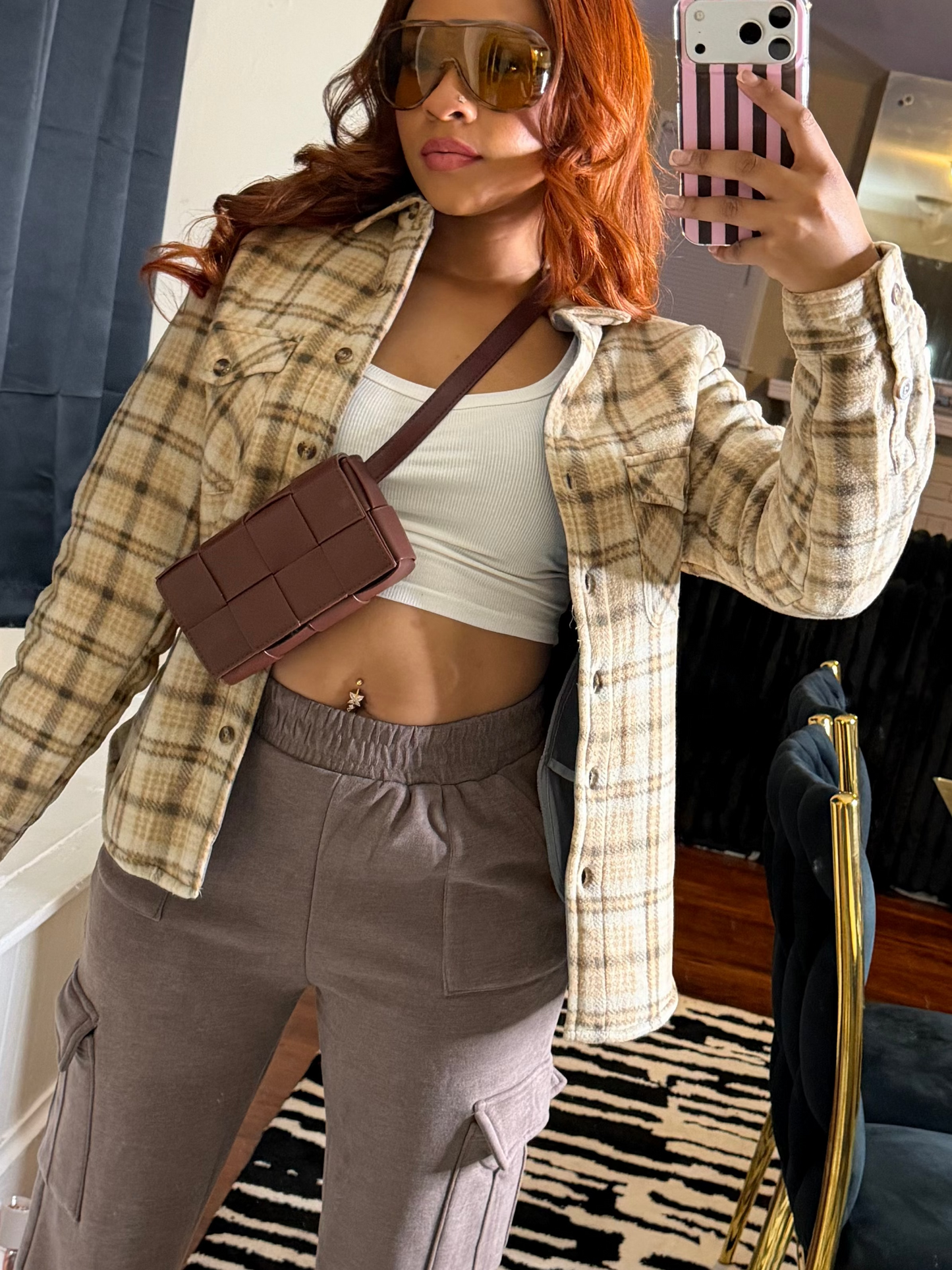 Cozy Plaid Shacket - Brown